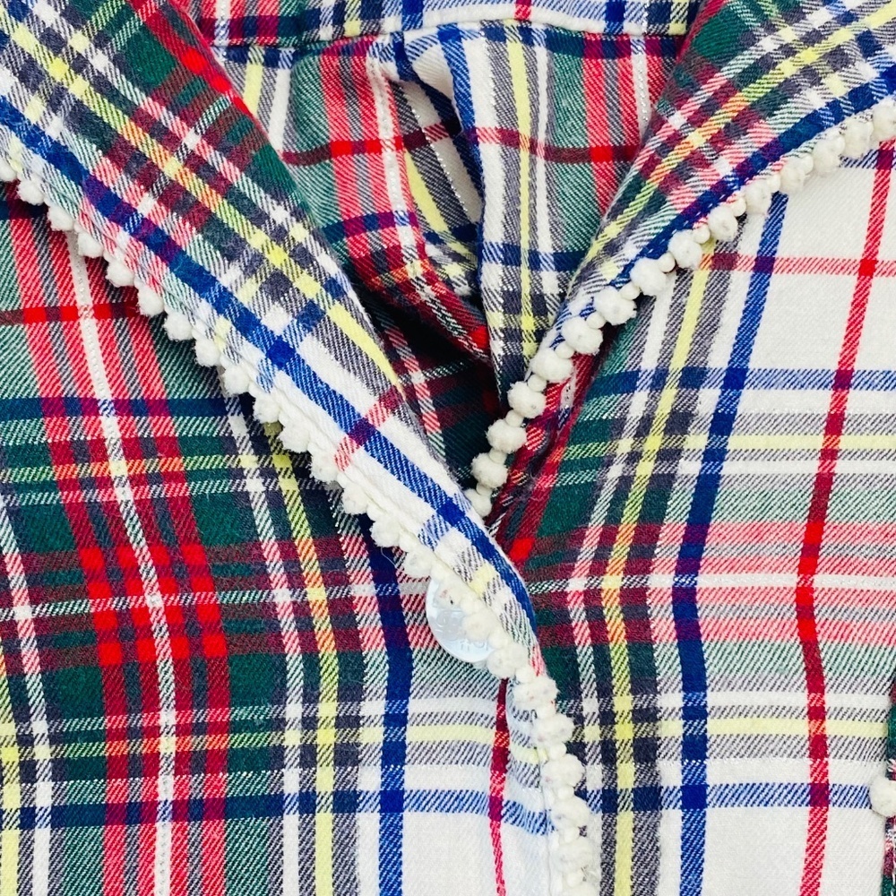 VICTORIA’S SECRET Plaid Pajama Silver Lurex Flannel 98% Cotton Pom Pom Trim L - Picture 10 of 13